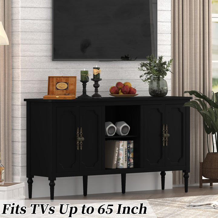 HLR® 67'' Modern Farmhouse TV Stand with Wood Center for 75'' TVs Storage and Cable Management for Living Room