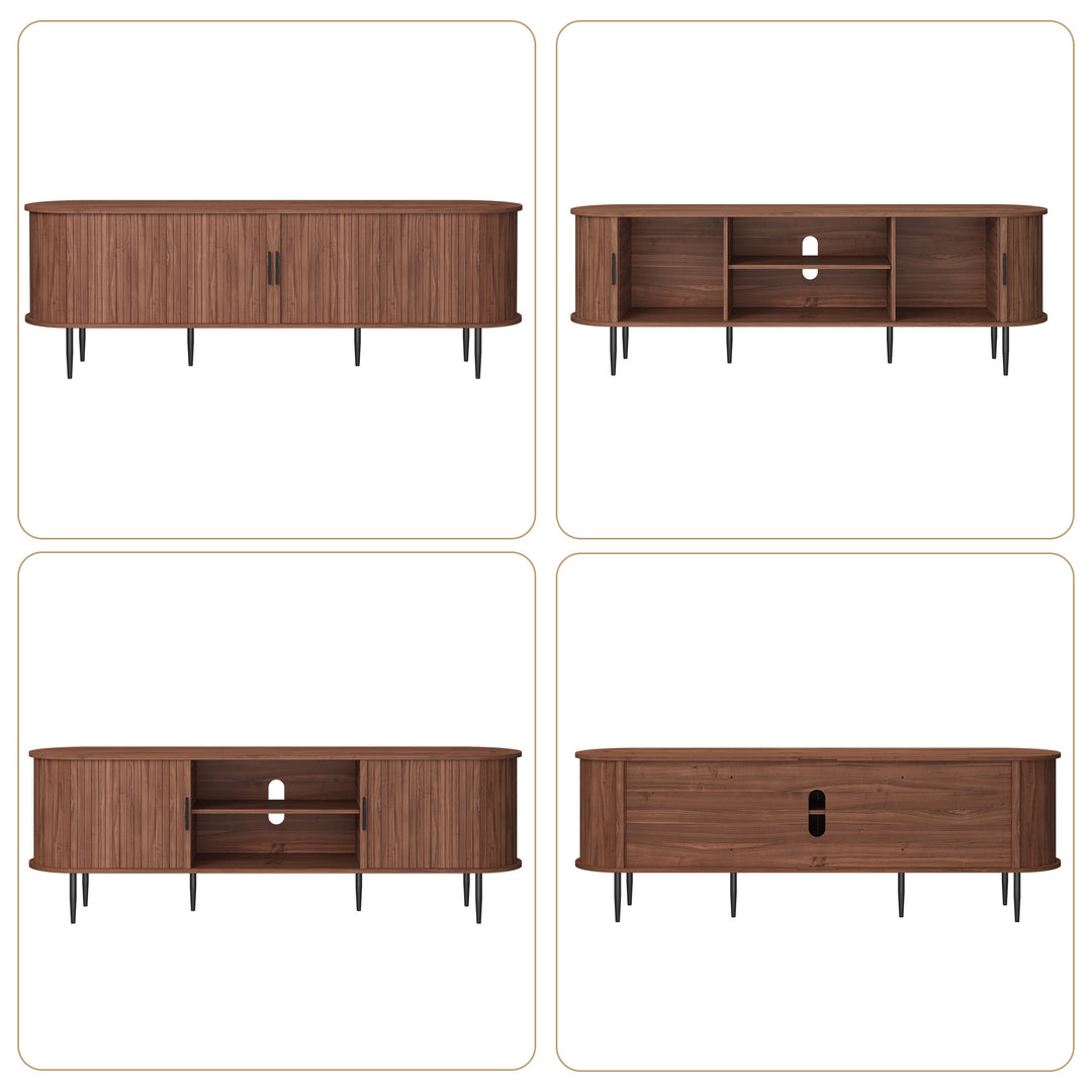 HLR® 70" Mid Century TV Stand With Tambour Door For TVs Up To 80", Brown/Black