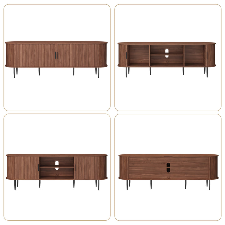 HLR® 70" Mid Century TV Stand With Tambour Door For TVs Up To 80", Brown/Black
