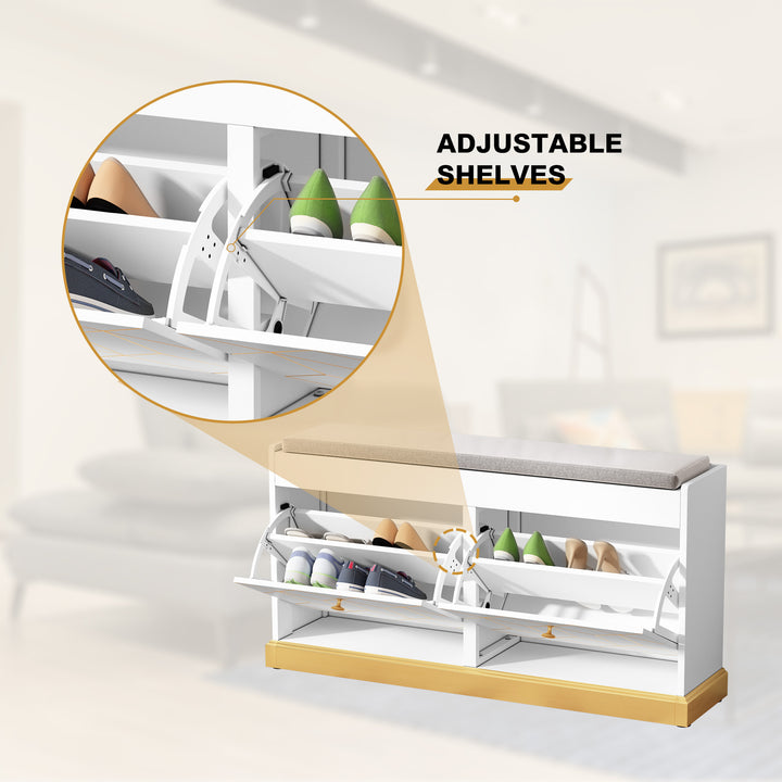 HLR® Modern Entryway Shoe Bench with 2 Flip Drawers & Padded Cushion – Stylish Storage Bench for Hallway, Closet & Living Room