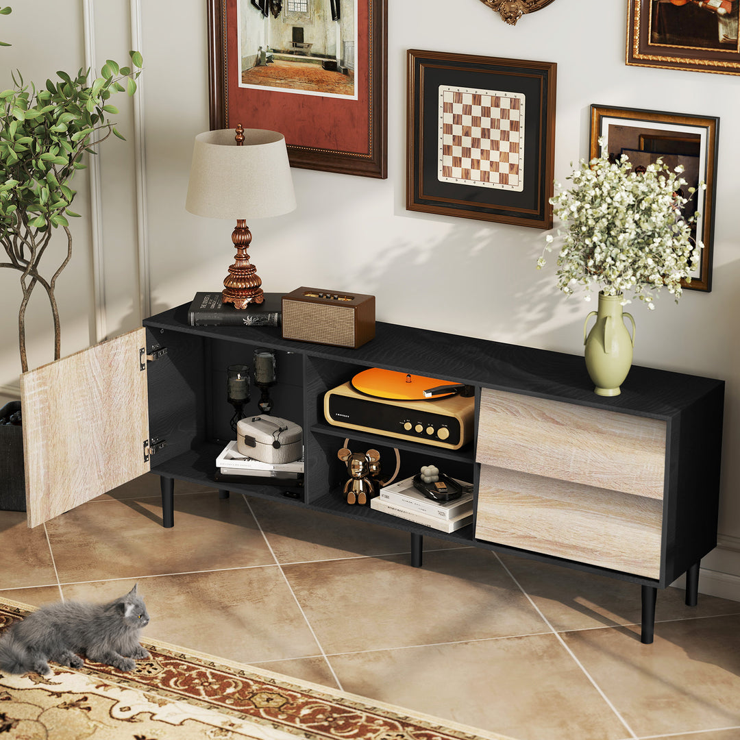 HLR® 75" Mid Century Modern TV Stand – Storage Console with Drawers – Entertainment Center for Living Room
