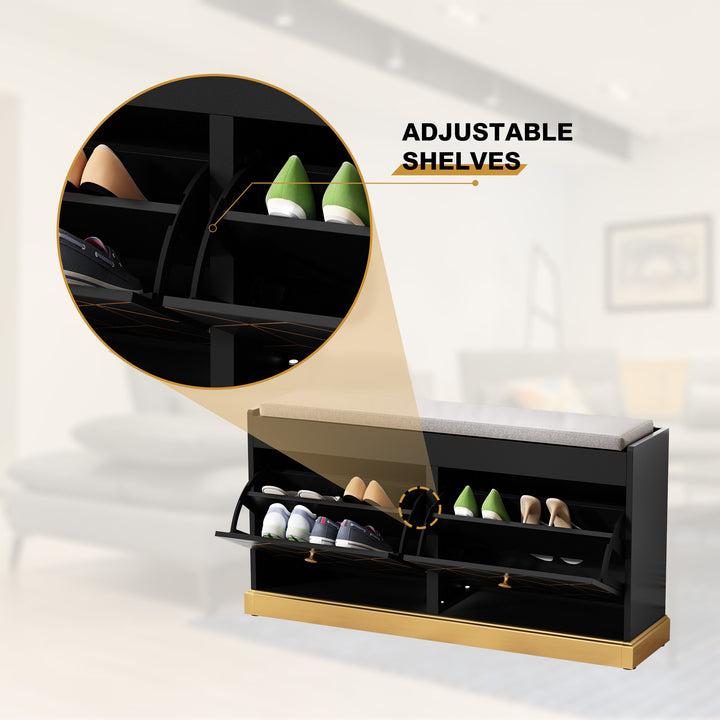 HLR® Modern Entryway Shoe Bench with 2 Flip Drawers & Padded Cushion – Stylish Storage Bench for Hallway, Closet & Living Room
