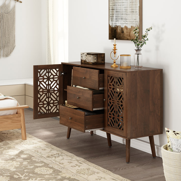 HLR® 48" Wooden Credenza Sideboard with 2 Doors & 3 Drawers Storage TV Stand for Living Room to Organize Clutter and Fits Most TVs