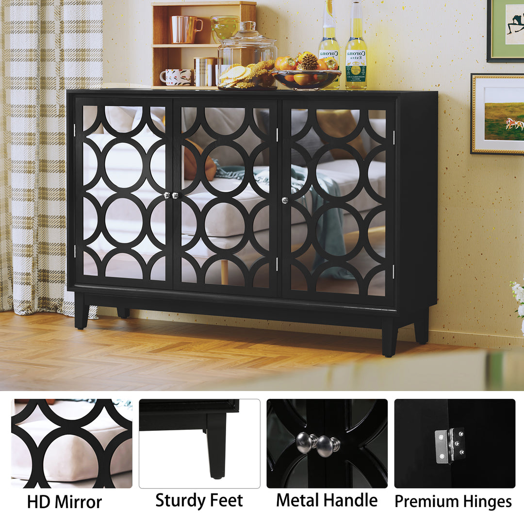 HLR® Modern Sideboard Buffet with 4 Mirror Doors – Glam Accent Storage Cabinet for Living, Dining & Entryway