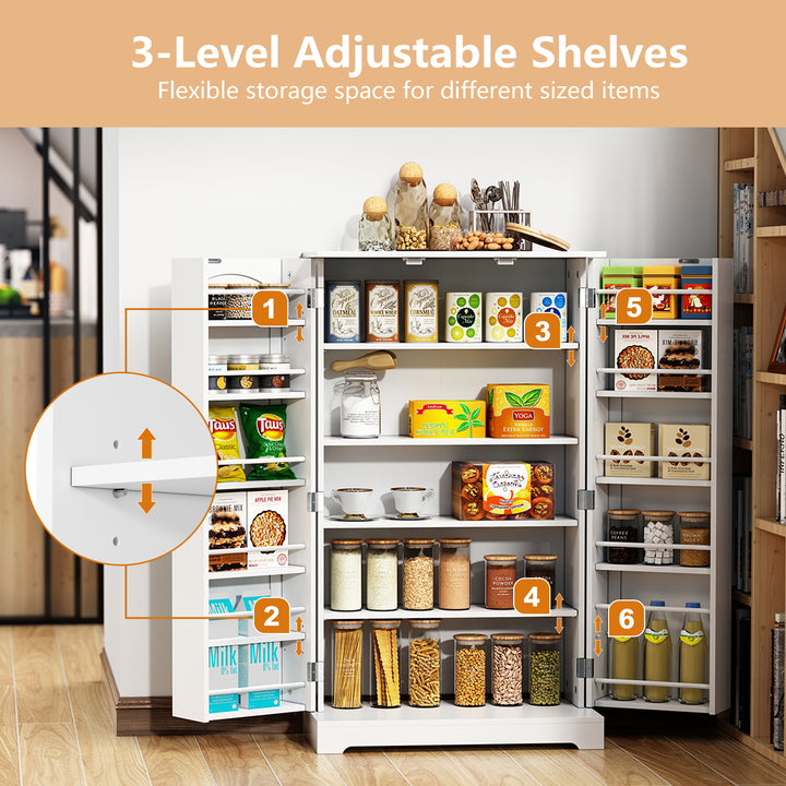 HLR® 41" Classic White Freestanding Kitchen Pantry Cabinet with Adjustable Shelves & Doors – Versatile Storage for Kitchen, Dining & Living Spaces