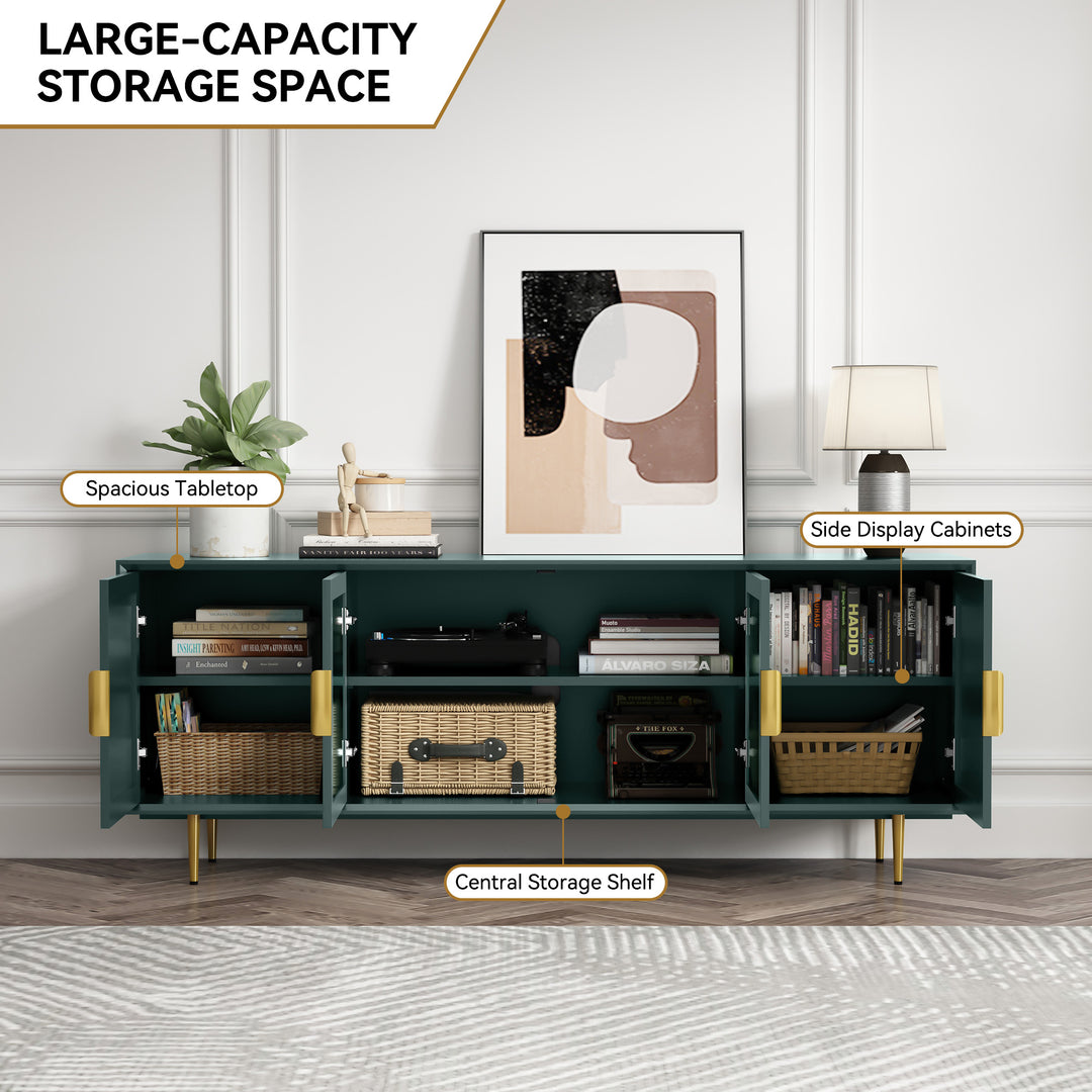 HLR® Modern TV Stand for TVs Up to 70" with Glass-Door Console & Gold Legs – Wooden Entertainment Center for Living & Bedroom