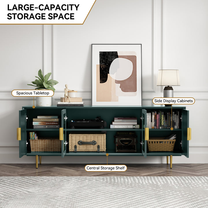 HLR® Modern TV Stand for TVs Up to 70" with Glass-Door Console & Gold Legs – Wooden Entertainment Center for Living & Bedroom
