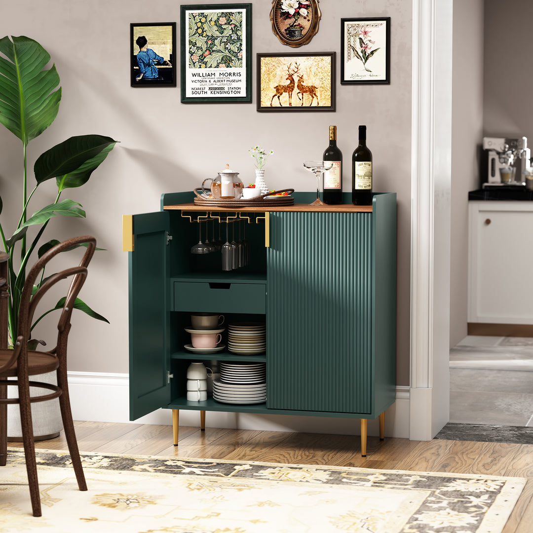 HLR® Coffee Bar Cabinet with Wine Racks – Fluted Texture Liquor Cabinet Modern Sideboard Buffet for Kitchen, Dining & Living Room