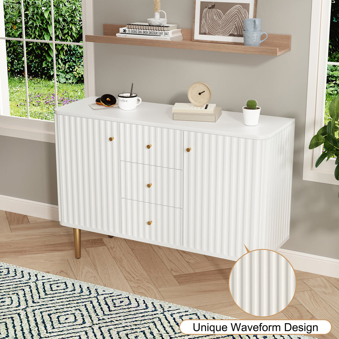 HLR® Modern Fluted Accent Sideboard Buffet with Drawers & Storage Cabinet – Stylish Organizer for Entryway, Kitchen & Living Room