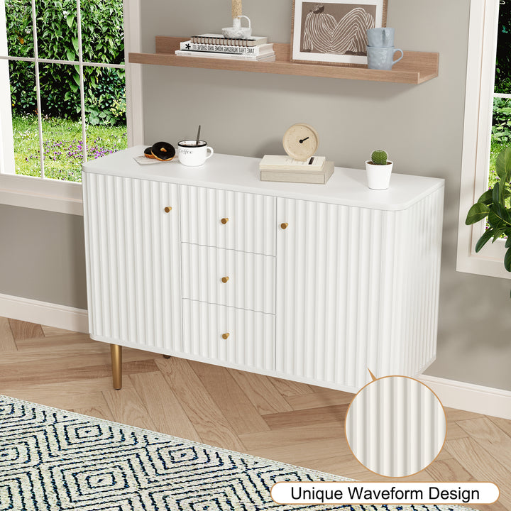 HLR® Modern Fluted Accent Sideboard Buffet with Drawers & Storage Cabinet – Stylish Organizer for Entryway, Kitchen & Living Room