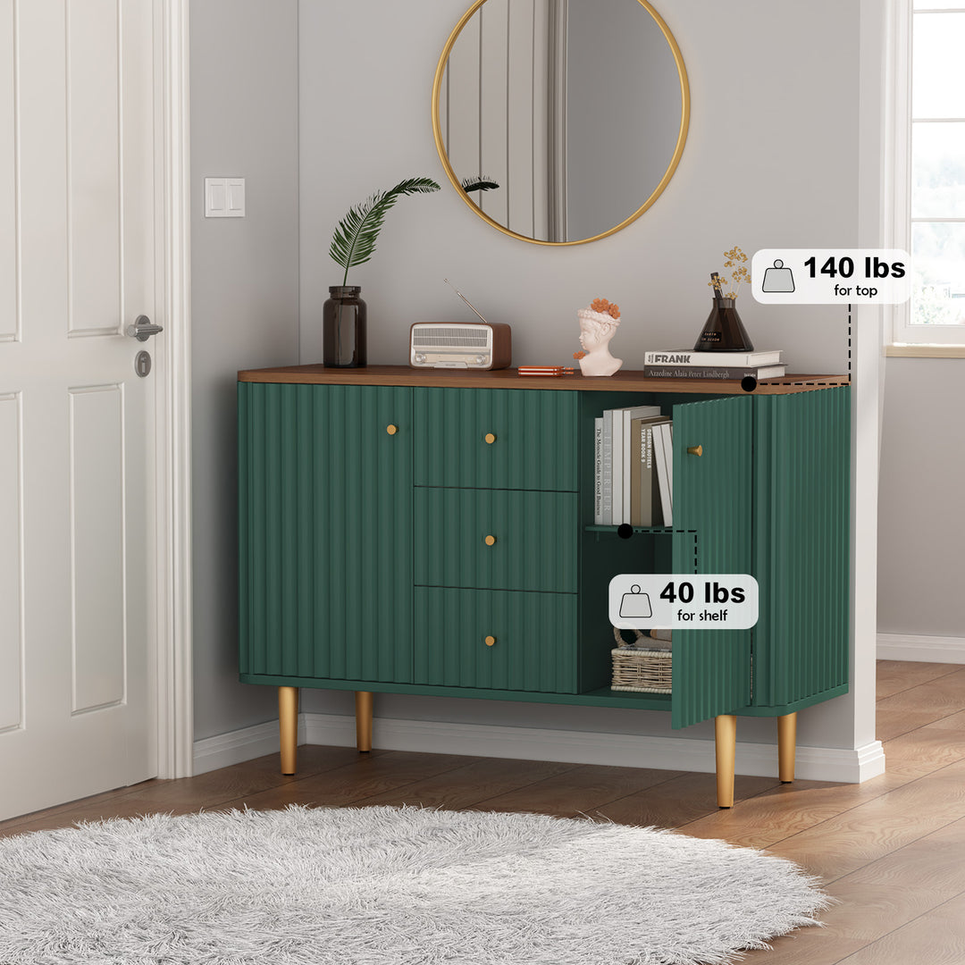 HLR® Modern Fluted Accent Sideboard Buffet with Drawers & Storage Cabinet – Stylish Organizer for Entryway, Kitchen & Living Room