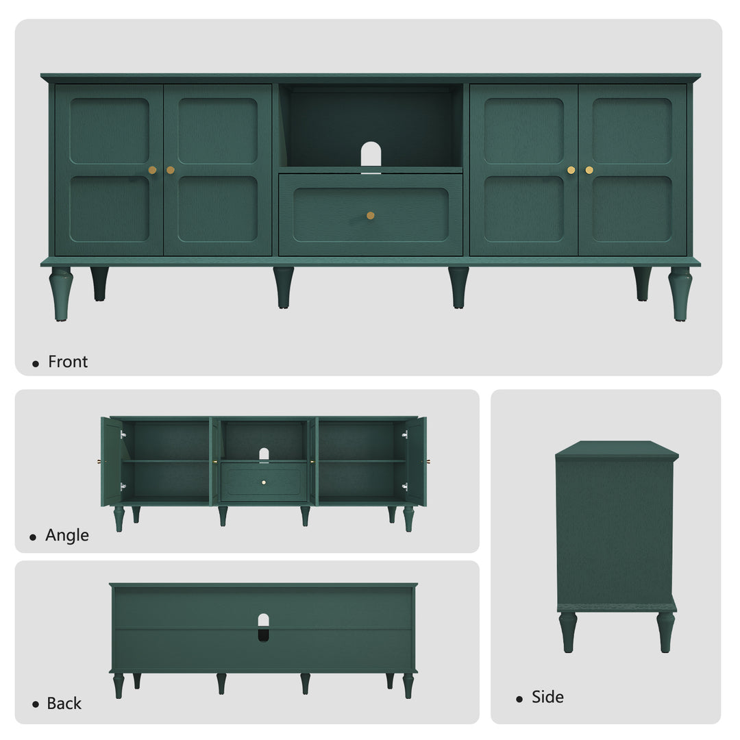 HLR® 67"Mid-Century Modern TV Stand for 75" TVs – Retro Walnut Media Console with 3 Doors, 2 Drawers & Adjustable Shelves