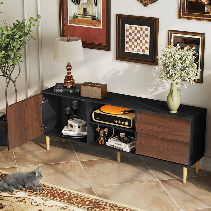 HLR® 75" Mid Century Modern TV Stand – Storage Console with Drawers – Entertainment Center for Living Room
