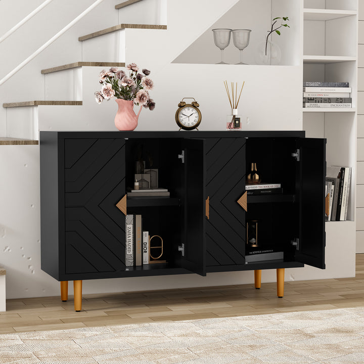 HLR® Modern Accent Cabinet – Decorative Embossed Pattern Doors Sideboard Buffet Credenza with Storage – Stylish Storage for Living Room & Dining