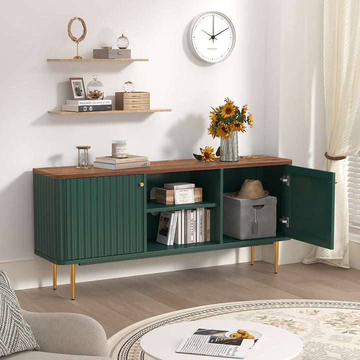 HLR® Mid Century Modern Fluted TV Stand with Stylish Storage for Living Room & Bedroom
