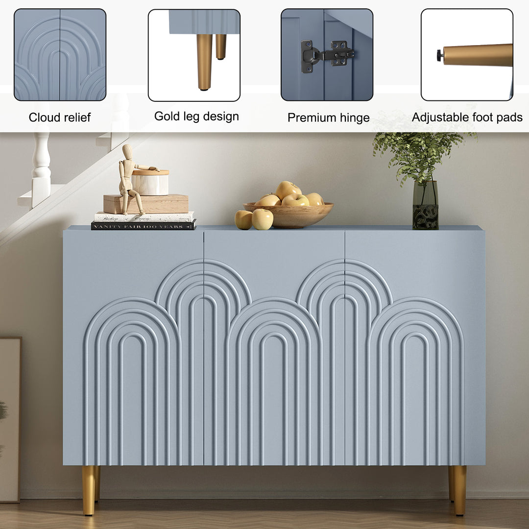 HLR® 47-Inch Modern Credenza with Cloud Relief Design – 3-Door Storage Organizer for Living, Dining & Entryway
