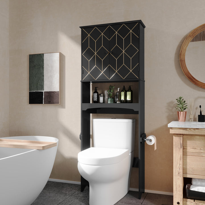 HLR® Space-Saving Over-The-Toilet Storage Cabinet with Doors & Adjustable Shelves – Fits Most Standard Toilets for Bathroom Organization