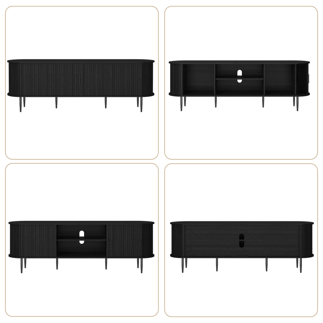 HLR® 70" Mid Century TV Stand With Tambour Door For TVs Up To 80", Brown/Black