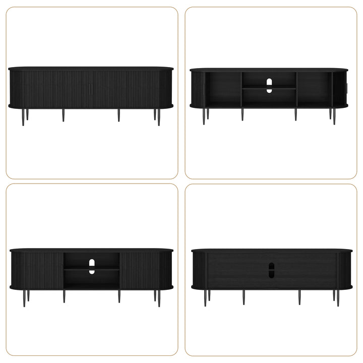 HLR® 70" Mid Century TV Stand With Tambour Door For TVs Up To 80", Brown/Black