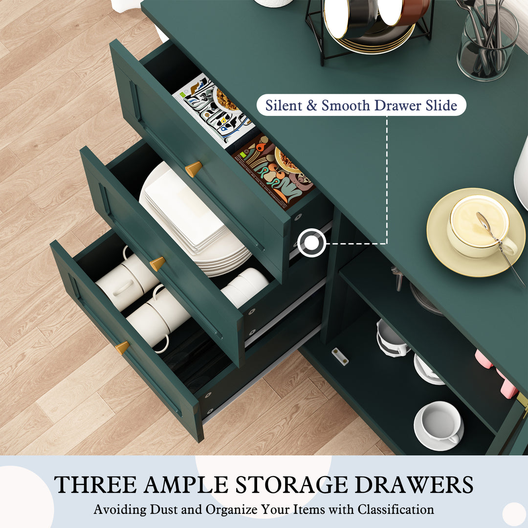 HLR® Wooden Accent Sideboard Cabinet – 3-Drawer Storage, Door & Shelves – Stylish Organization for Living Room & Entryway