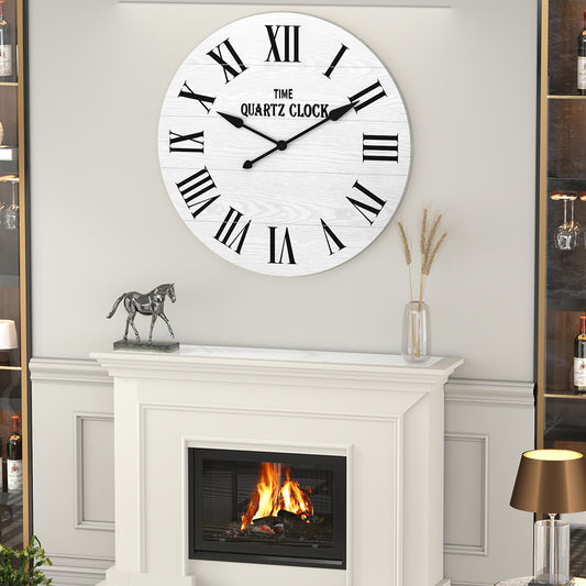 HLR® 35.5" Oversized Farmhouse Shiplap Wall Clock – Roman Numerals, Quiet Non-Ticking Decor for Living Room, Bedroom & More