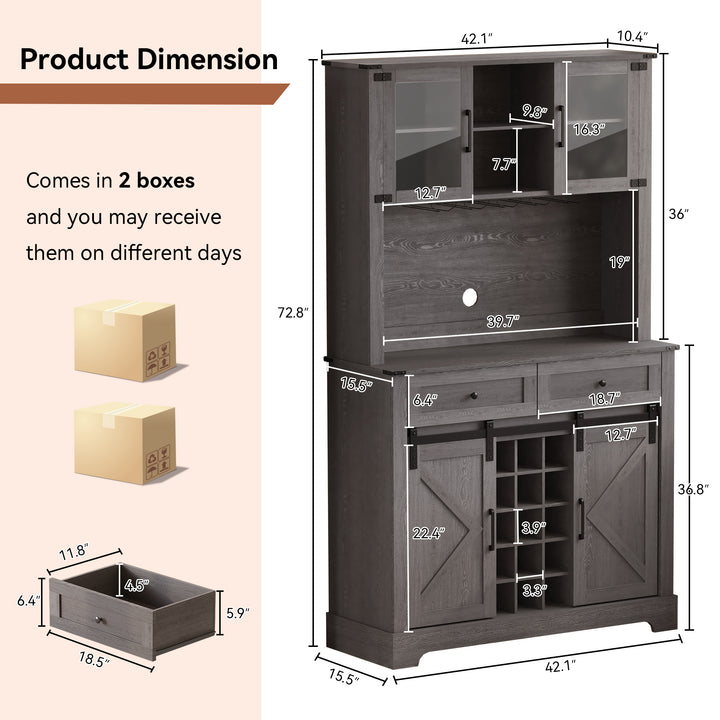 HLR® Wine Bar Buffet Cabinet – Sliding Barn Door, Drawers & Wine/Glass Rack – Stylish Storage for Dining Room