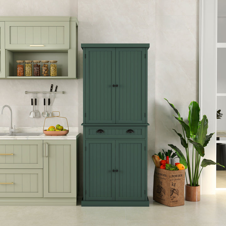 HLR® Classic White Freestanding Pantry Cabinet with Adjustable Shelves & Drawer – Versatile Storage for Kitchen, Bathroom & Hallway