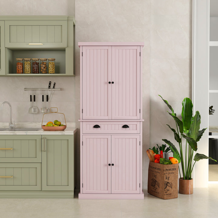 HLR® Classic White Freestanding Pantry Cabinet with Adjustable Shelves & Drawer – Versatile Storage for Kitchen, Bathroom & Hallway