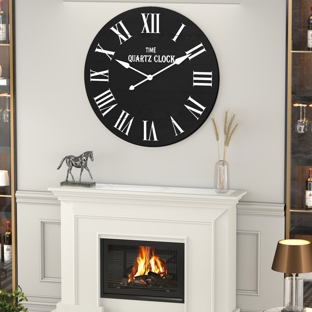 HLR® 35.5" Oversized Farmhouse Shiplap Wall Clock – Roman Numerals, Quiet Non-Ticking Decor for Living Room, Bedroom & More