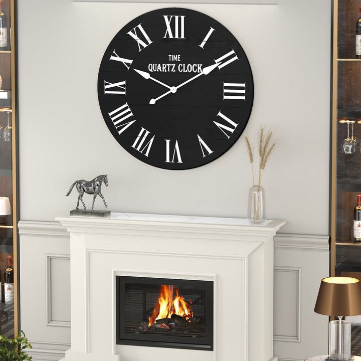 HLR® 35.5" Oversized Farmhouse Shiplap Wall Clock – Roman Numerals, Quiet Non-Ticking Decor for Living Room, Bedroom & More