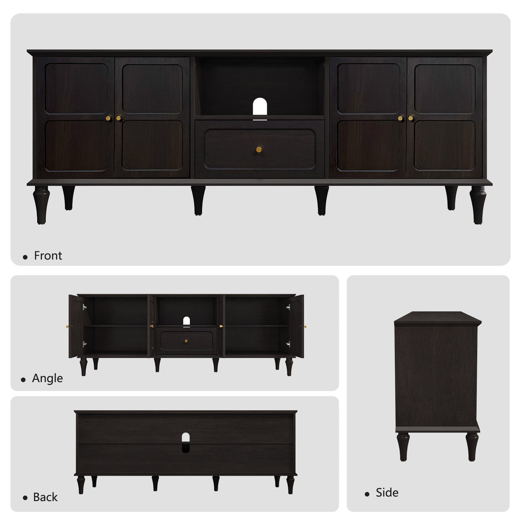 HLR® 67"Mid-Century Modern TV Stand for 75" TVs – Retro Walnut Media Console with 3 Doors, 2 Drawers & Adjustable Shelves