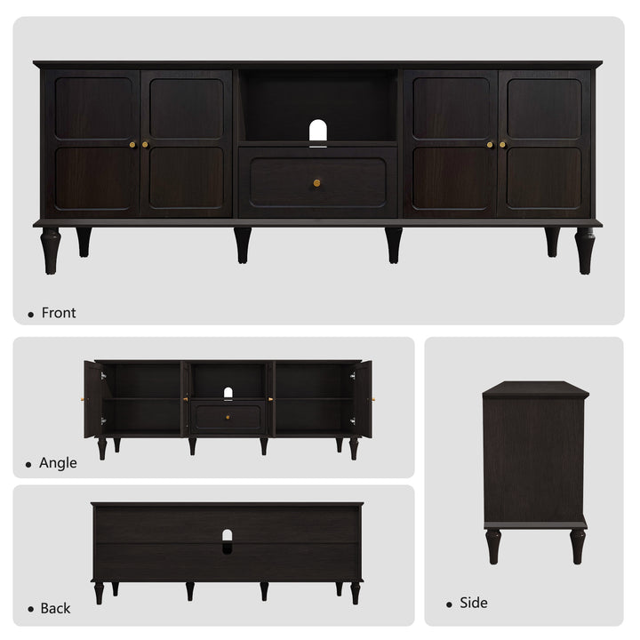 HLR® 67"Mid-Century Modern TV Stand for 75" TVs – Retro Walnut Media Console with 3 Doors, 2 Drawers & Adjustable Shelves