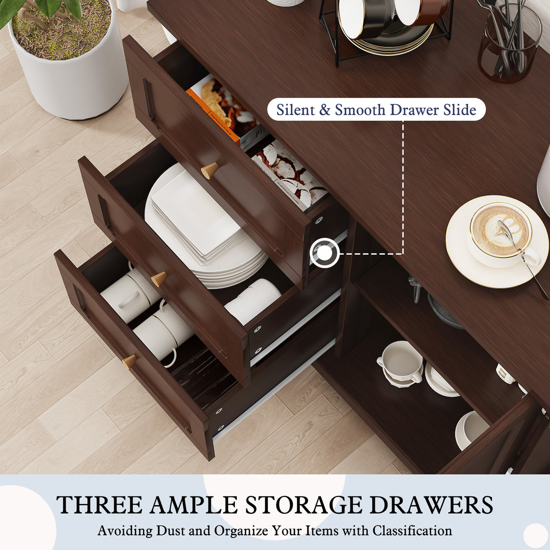 HLR® Wooden Accent Sideboard Cabinet – 3-Drawer Storage, Door & Shelves – Stylish Organization for Living Room & Entryway