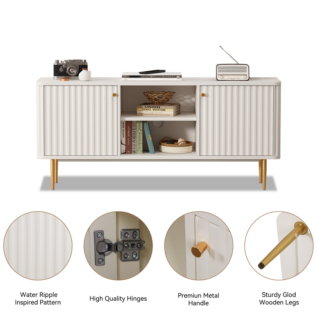 HLR® Mid Century Modern Fluted TV Stand with Stylish Storage for Living Room & Bedroom