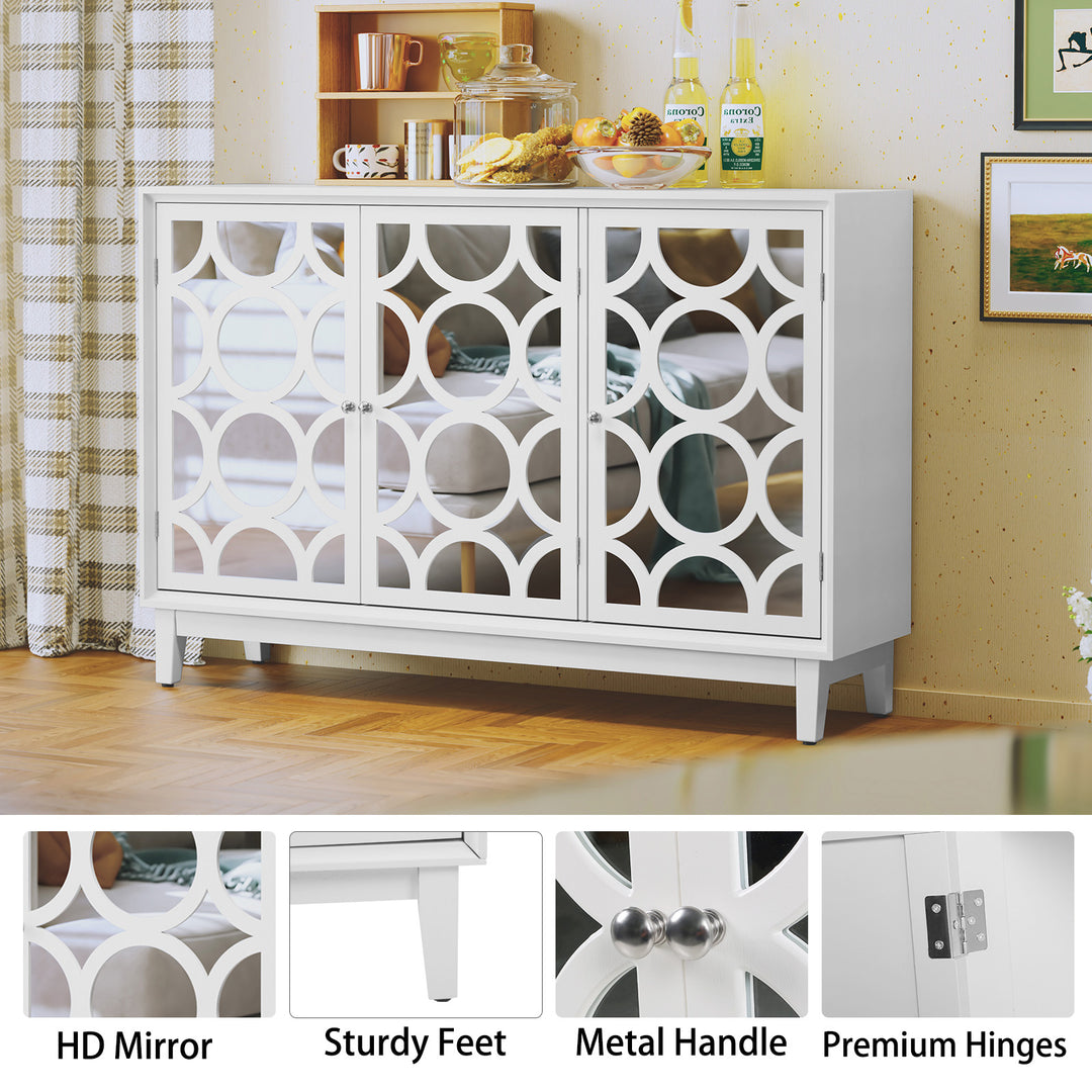 HLR® Modern Sideboard Buffet with 4 Mirror Doors – Glam Accent Storage Cabinet for Living, Dining & Entryway