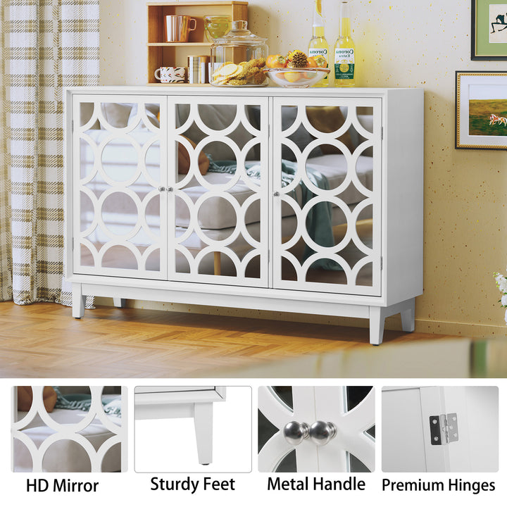 HLR® Modern Sideboard Buffet with 4 Mirror Doors – Glam Accent Storage Cabinet for Living, Dining & Entryway