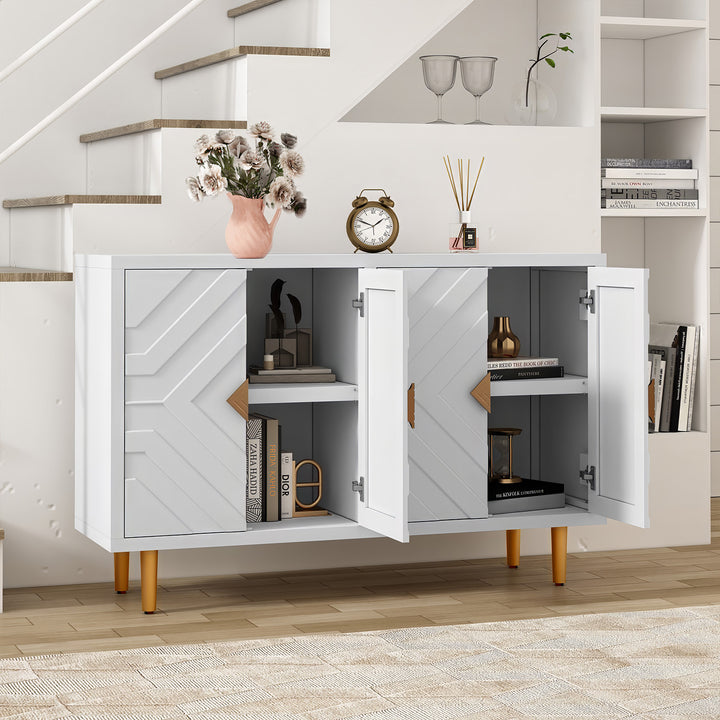 HLR® Modern Accent Cabinet – Decorative Embossed Pattern Doors Sideboard Buffet Credenza with Storage – Stylish Storage for Living Room & Dining