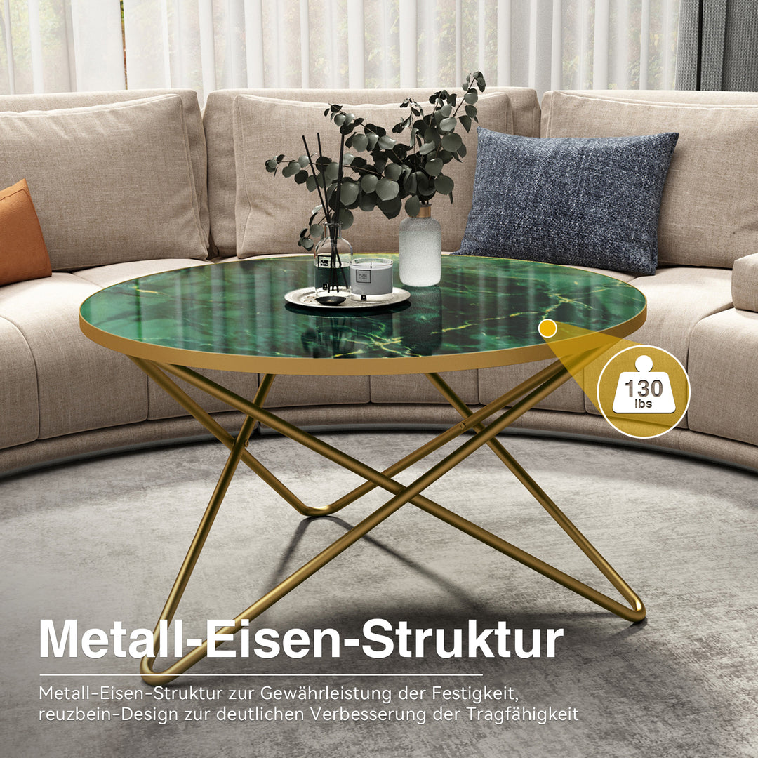 HLR® Modern Round Coffee Table – Sleek Green Faux Marble Top – Stylish Centerpiece for Living Room & Office