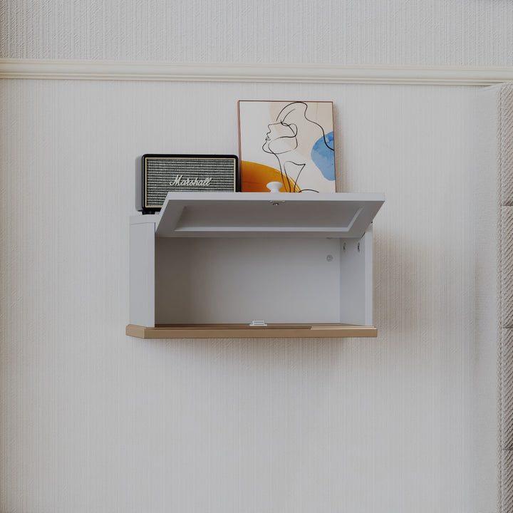 HLR® Small Floating Nightstand Wall Mounted – Removable Door, Easy to Install & Space-Saving for Small Bedrooms, Bathrooms