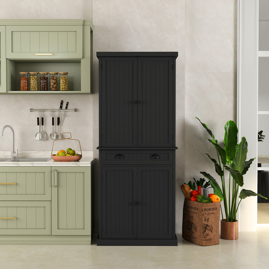 HLR® Classic White Freestanding Pantry Cabinet with Adjustable Shelves & Drawer – Versatile Storage for Kitchen, Bathroom & Hallway