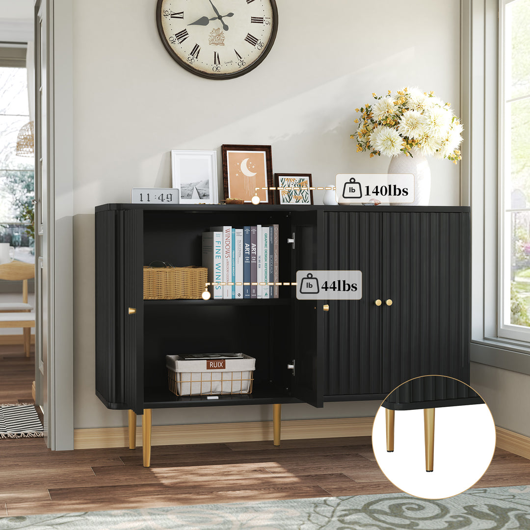 HLR® 48" Modern Sideboard Buffet with 4 Doors & Removable Shelves – Embossed Credenza Entryway Cabinet for Living & Dining Rooms