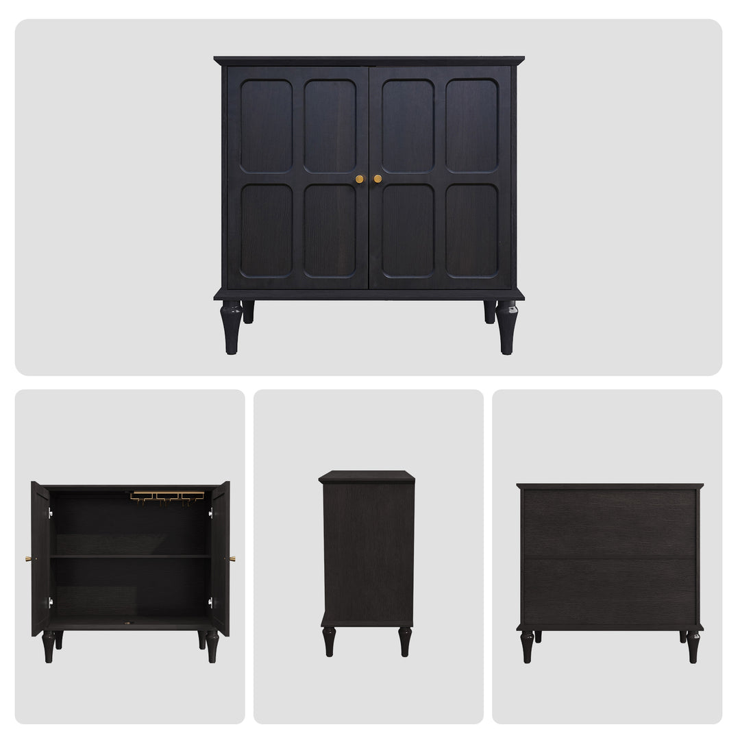 HLR® Mid-Century Modern 31.4''W Wooden Credenza Sideboard – 2-Door with Adjustable Shelves for Living & Dining Room
