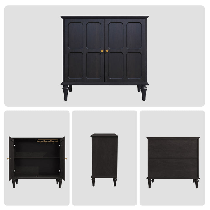 HLR® Mid-Century Modern 31.4''W Wooden Credenza Sideboard – 2-Door with Adjustable Shelves for Living & Dining Room