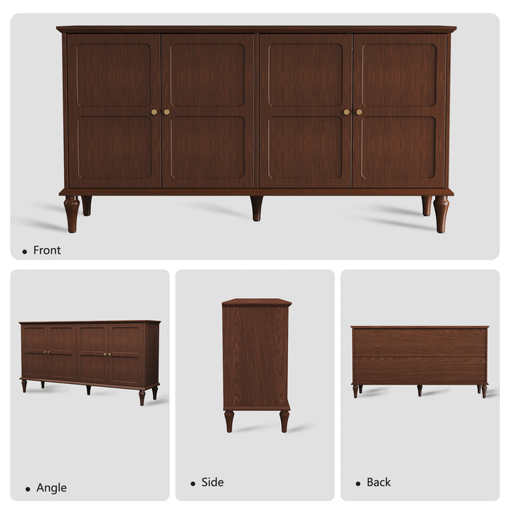 HLR® Mid Century 58'' Wooden Sideboard Buffet Cabinet – 4-Door Storage for Living, Dining & Bedroom