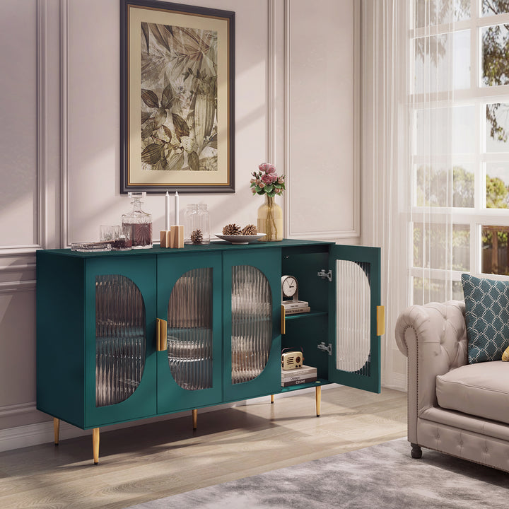 HLR® Modern Wood Credenza Sideboard – 2-Glass Door Storage – Stylish Organizer for Kitchen, Dining & Living Room