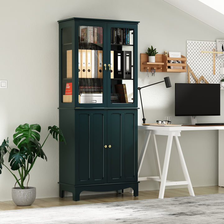 HLR® 72" Classical Freestanding Pantry Sideboard with Glass Doors – Adjustable Shelves Tall Storage Cabinet for Kitchen, Dining & Living Room