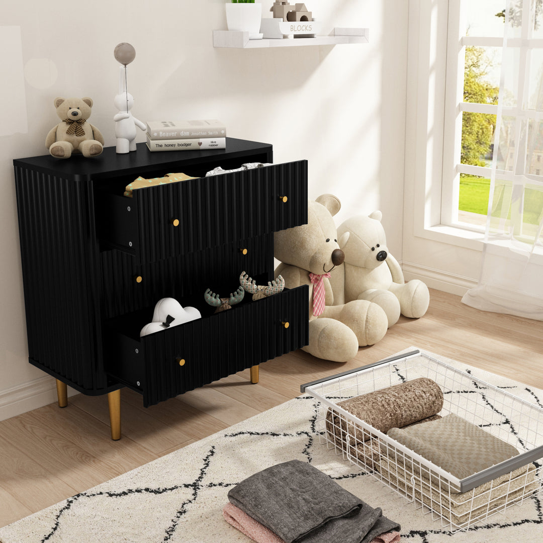 HLR® White Modern Tall Wood Dresser 3-Drawer Storage Cabinet with Fluted Texture – Stylish Organizer for Bedroom, Closet, Living Room & Hallway