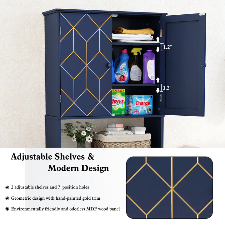 HLR® Space-Saving Over-The-Toilet Storage Cabinet with Doors & Adjustable Shelves – Fits Most Standard Toilets for Bathroom Organization