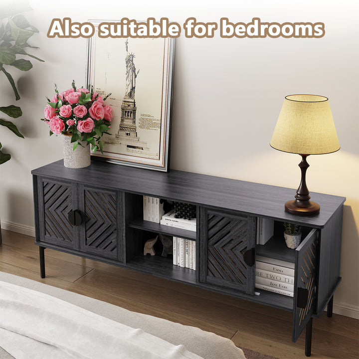 HLR® Modern Wood TV Stand with 2-Tier Shelves & Storage – Stylish Centerpiece for Living Room