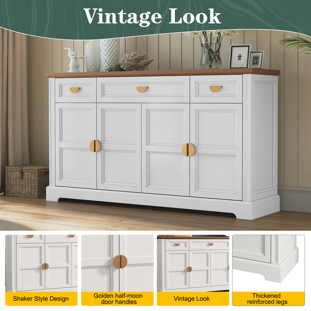 HLR® 59" Modern Large Sideboard Buffet Cabinet with 3 Drawers & 4 Doors – Organize Kitchen Clutter & Maximize Space, Green/White